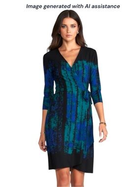 BCBGMAXAZRIA petite S Adele teal wrap dress